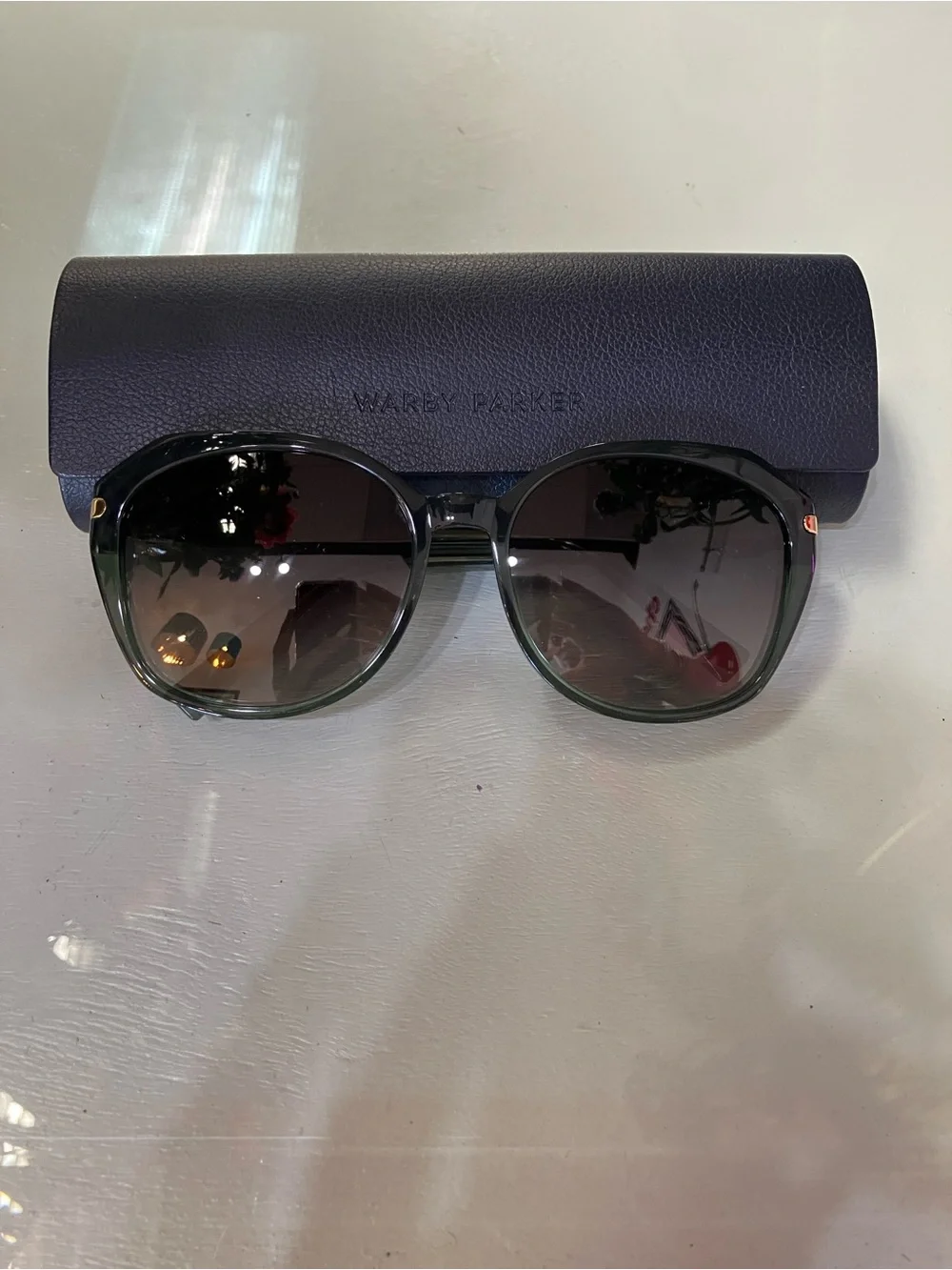 Warby Parker Palm Crystal Green Nancy Sunglasses with Polished Gold